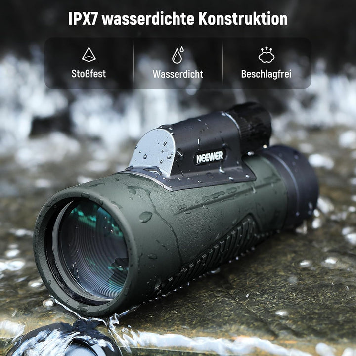 NEEWER 12x50 ED Monokular Teleskop,handy teleobjektiv mit Handy Clip/Metall Stativ/Tasche,IPX7 wasse