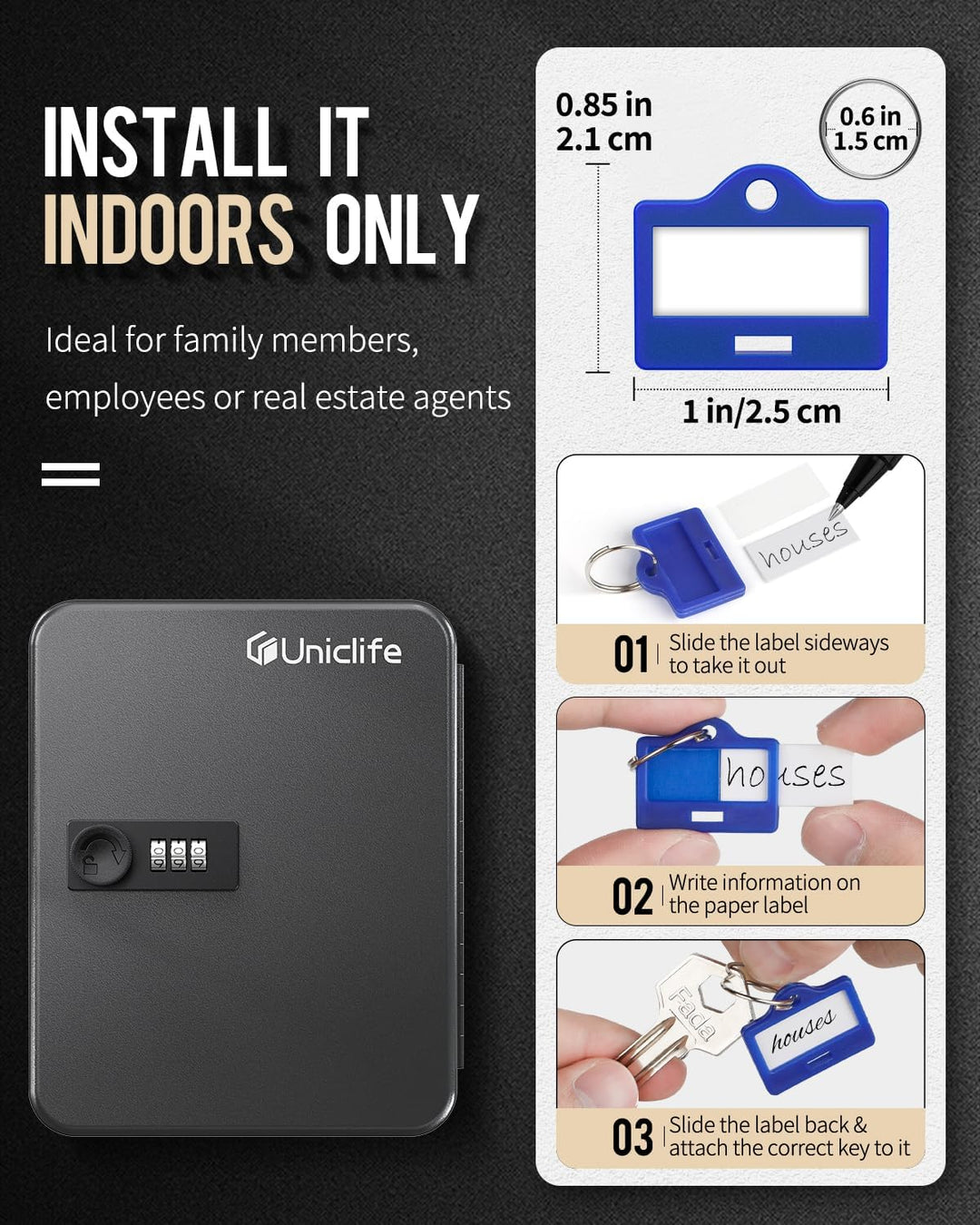 Uniclife Schlüsselschrank mit 20 Positionen und Kombinationsschloss Rücksetzbarer Schwarzer Digitale