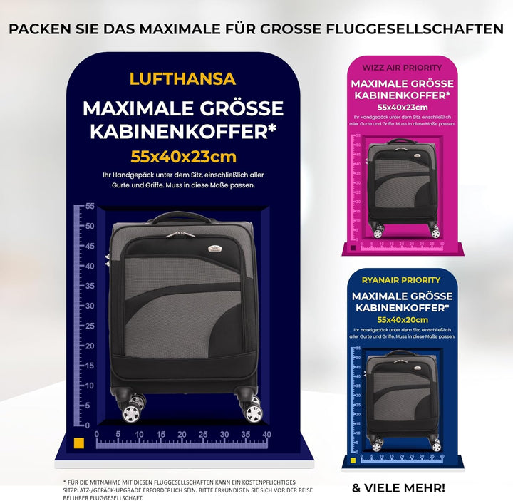 Aerolite Erweiterbar 55x40x20cm auf 55x40x23cm Lufthansa Eurowings Bordgepäck Handgepäck Koffer 55x4