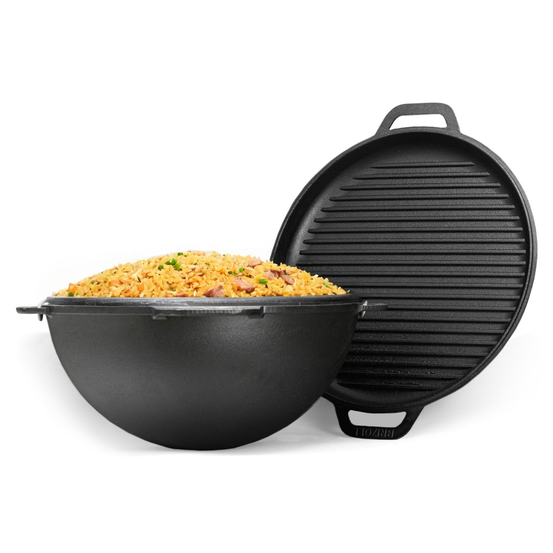8L Gusseisen Schwenktopf Kazan Asia Kasan mit Deckel-Grillpfanne aus Gusseisen Grillwok Wokpfanne Gr