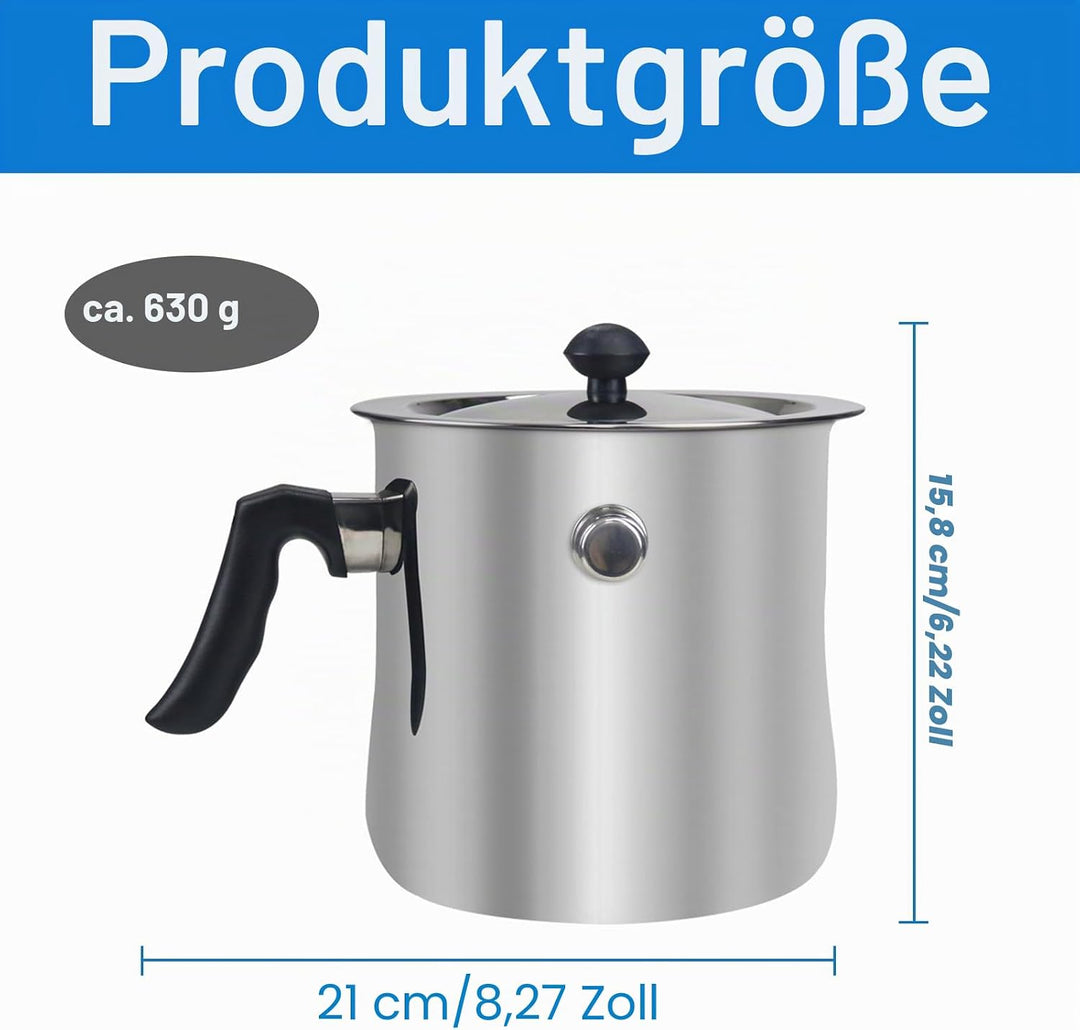 Milchtopf, Doppelwandiger Milchtopf aus Edelstahl, 2 Liter Milchtopfs mit Deckel und Rutschfester Ku