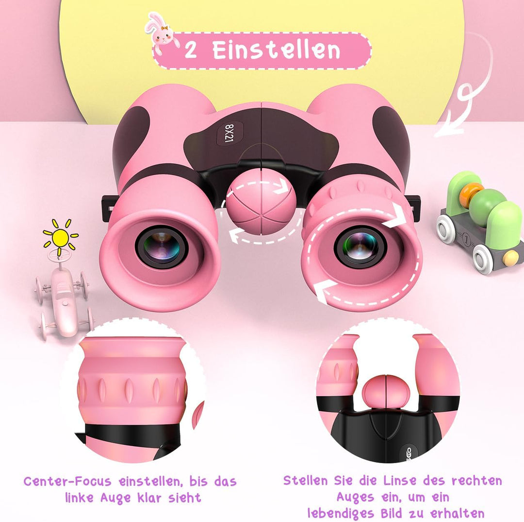Geschenk Mädchen 3-12 Jahre, Kinder Ferngläser Spielzeug Mädchen, Stossfestes Kompaktes Fernglas Ost