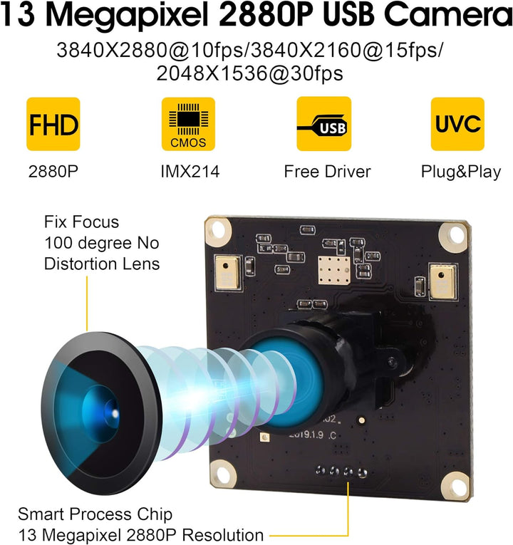 G 13mp USB Kameramodul 2880p Webcam modul,Weitwinkel UHD Webkamera modul,100grad verzerrungsfreie us