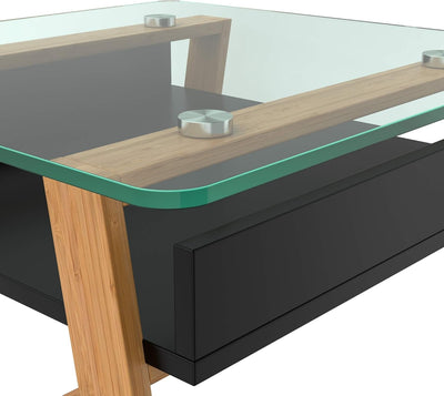 bonVIVO Beistelltisch schwarz mit Glas Holz Materialmix - Couchtisch, Sideboard, Wohnzimmertisch - M