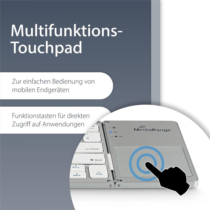 MediaRange kompakte Funk-Tastatur mit 63 Tasten und Touchpad, QWERTZ (DE/AT/CH) Tastaturbelegung, si