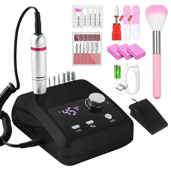 CozyZen Elektrische Nagelfräser Professional: 45000 U/min Nagelpflege-Kit mit LCD-Display, Hand- & F