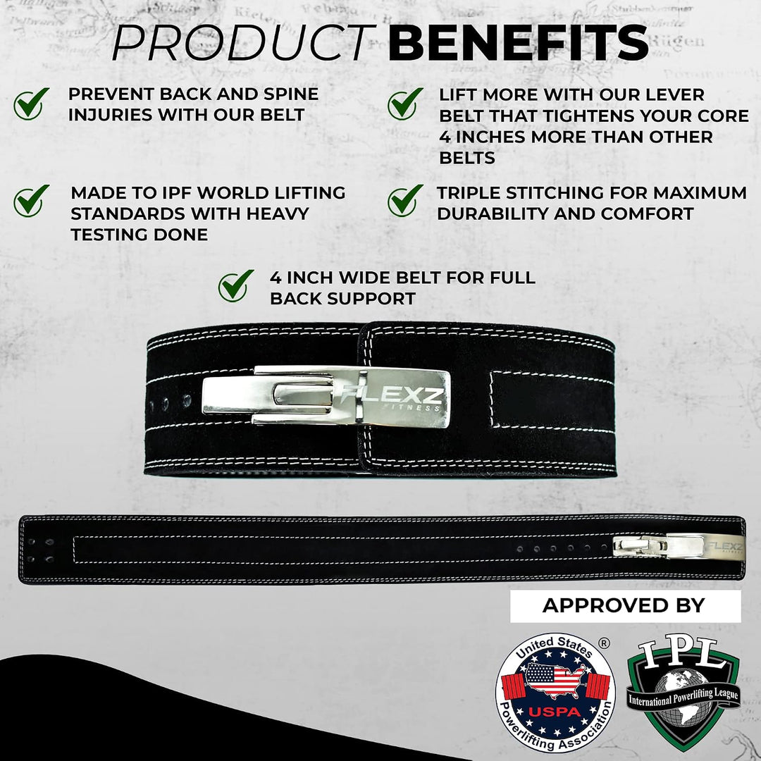 FlexzFitness Lever Weight Lifting Leather Belt - 10mm Powerlifting Gym Belts for Men &amp; Women - Lower