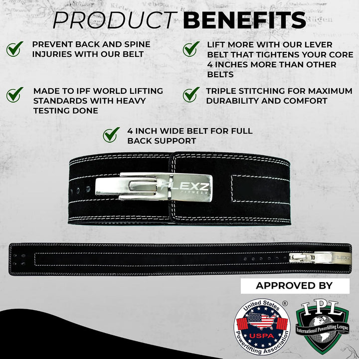 FlexzFitness Lever Weight Lifting Leather Belt - 10mm Powerlifting Gym Belts for Men &amp; Women - Lower