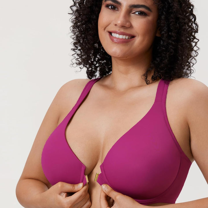 DELIMIRA Damen Vorderverschluss Racerback BH Grosse Grössen Bügel BHS Tiefer Ausschnitt Ungefüttert