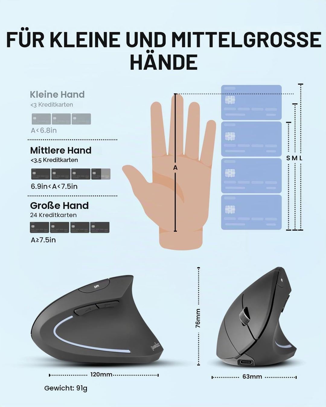 Perixx PERIMICE-813RX Kabellose Ergonomische Vertikale Maus, Multi-Device-Konnektivität, Wiederaufla