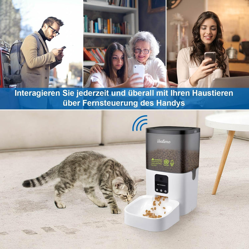 Balimo Futterautomat Katze mit HD 1080P Kamera, 4L WiFi Automatischer Futterspender Katze mit APP-St