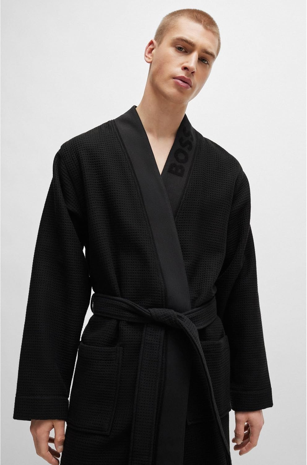 BOSS Bademantel Kimono in Waffle Piqué S Black1, S Black1