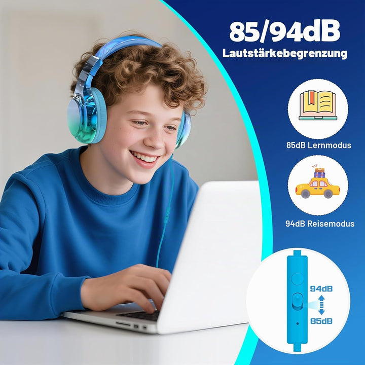 JYPS Kinder Kopfhörer,Kopfhörer Kinder mit Kabel,85/94 dB Volume Limit,Faltbare Kopfhörer für Mädche