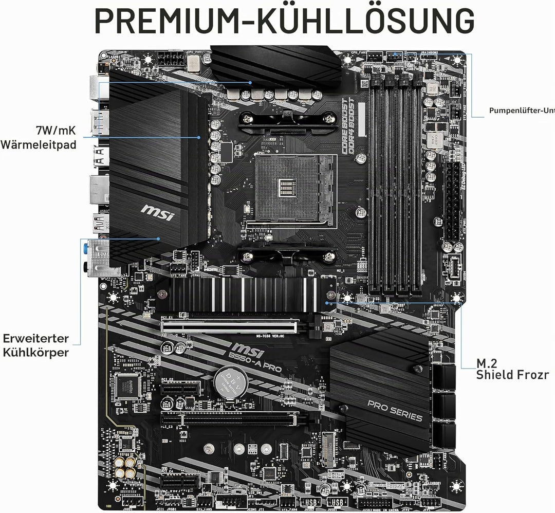 MSI B550-A PRO (AMD AM4, DDR4, M.2, USB 3.2 Gen 2, HDMI, ATX Motherboard) Mainboard B550-A PRO