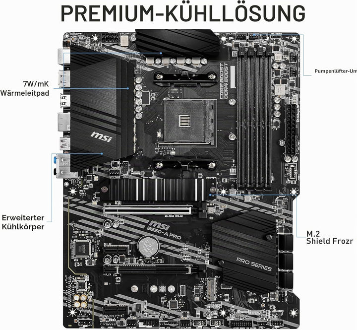 MSI B550-A PRO (AMD AM4, DDR4, M.2, USB 3.2 Gen 2, HDMI, ATX Motherboard) Mainboard B550-A PRO