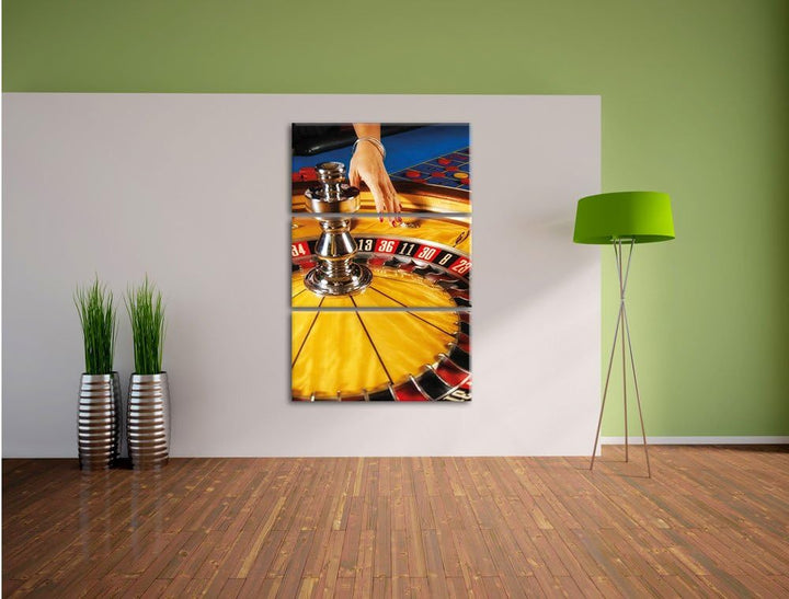 Pixxprint Roulette Tisch in Las Vegas 3-Teiler Leinwandbild 120x80 Bild auf Leinwand