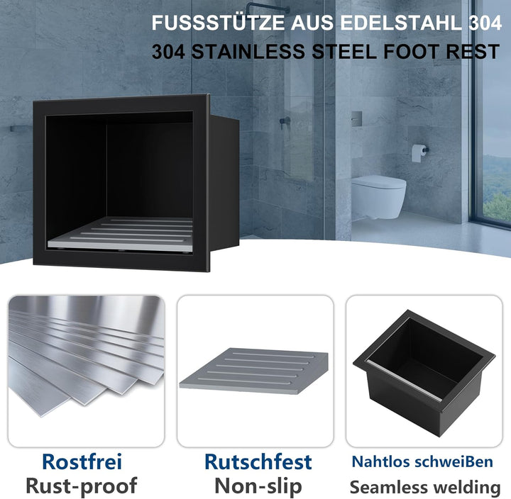 Wandnische Dusche Versenkte Duschfussstütze aus 304 Edelstahl Nische mit Rutschfest Silikonpads für