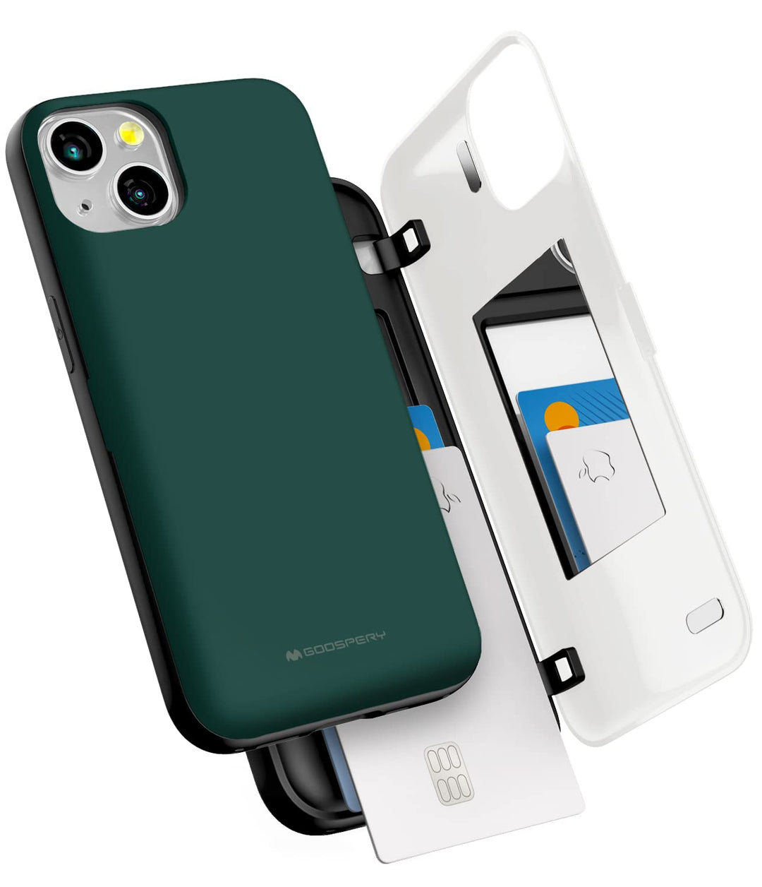 GOOSPERY Magnetischer Türstossfänger kompatibel mit iPhone 13 Hülle, Kartenhalter, Brieftaschen-Hüll