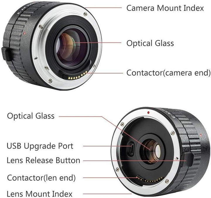 EF Objektiv 2.0X Telekonverter,VILTROX C-AF 2XII Teleplus Autofokus 2X Tele-Extender für Canon EF Mo