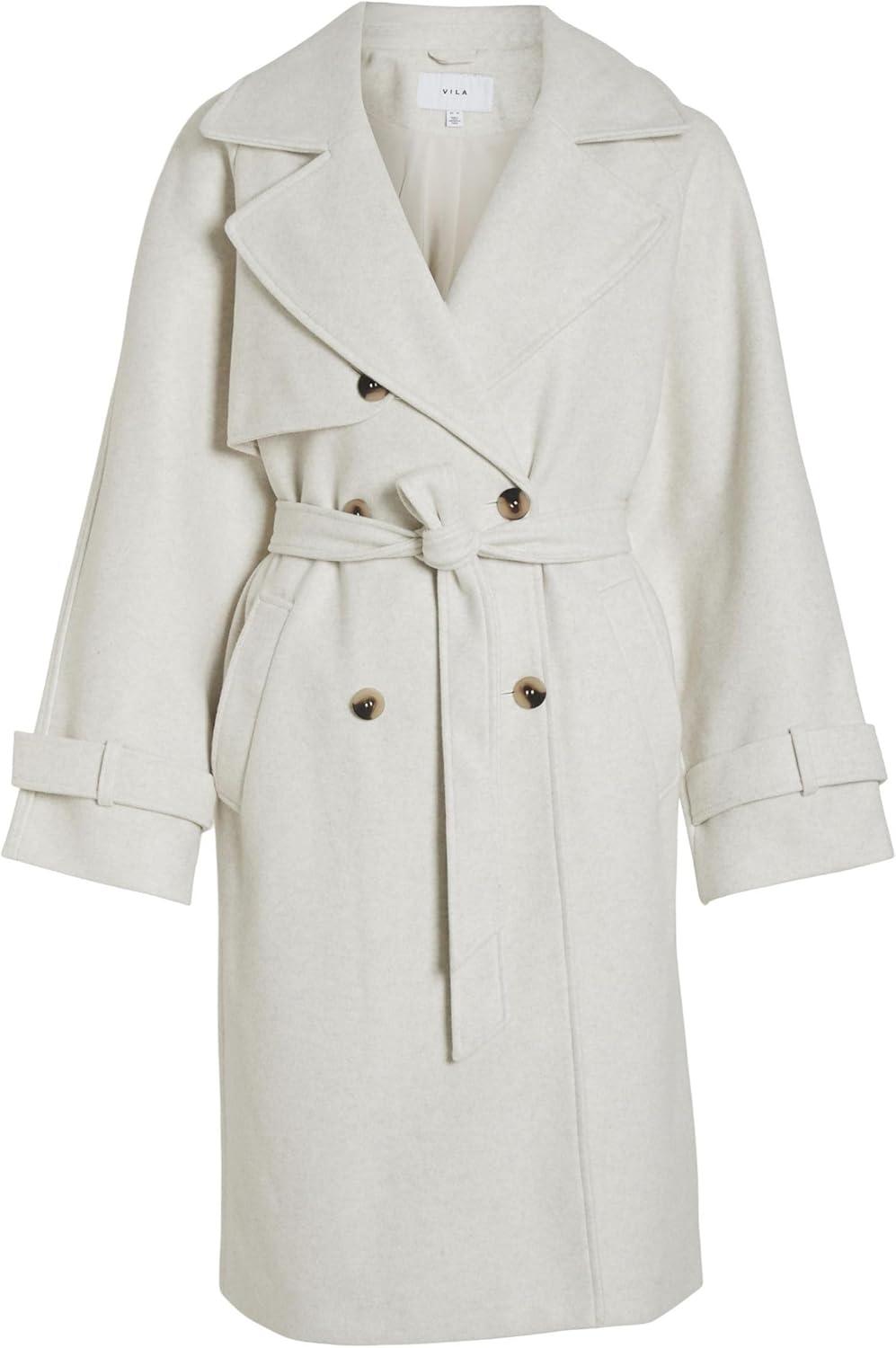 Vila Damen Vilandra L/S Coat/Su Langmantel 38 Super Light Natural Melan, 38 Super Light Natural Mela