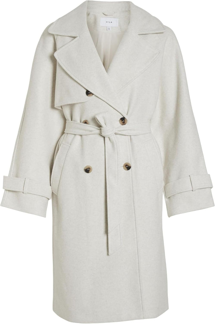 Vila Damen Vilandra L/S Coat/Su Langmantel 38 Super Light Natural Melan, 38 Super Light Natural Mela