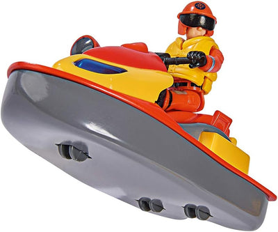 Simba 109251048 - Feuerwehrmann Sam Juno Jet Ski, mit Elvis Figur, Sitzfläche zum Aufklappen, schwim