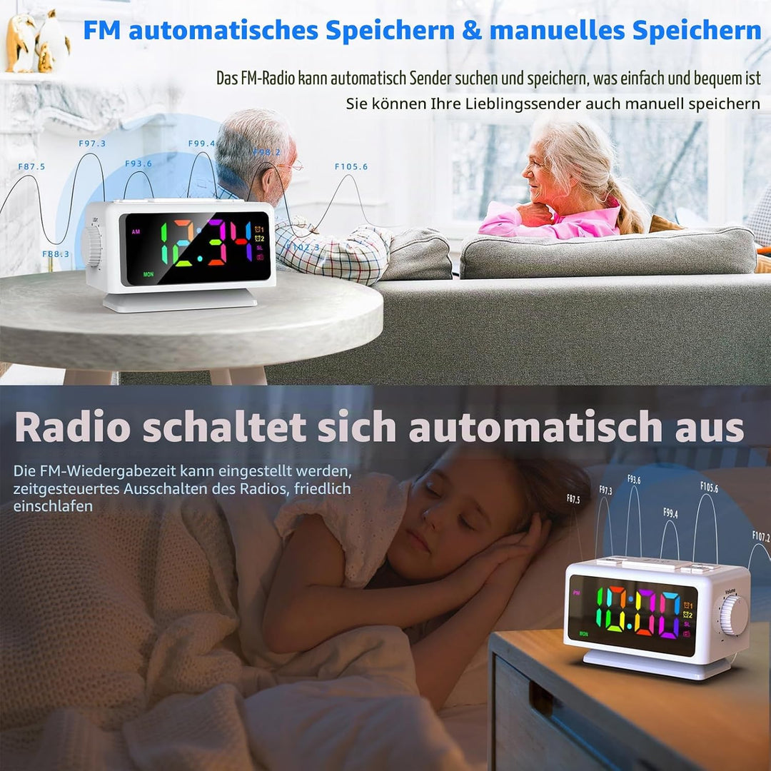 ThreeH Radiowecker RGB Farbe Zeitanzeige 12 Dimmer Lauter Alarm FM Radiowecker für Senioren Kinder 1