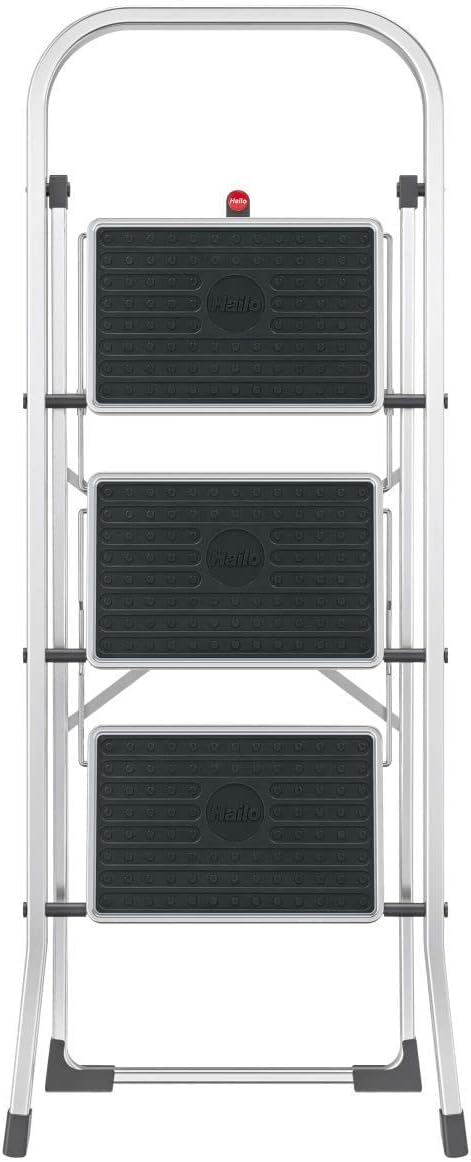Hailo Alu-Klapptritt StandardLine, 3 grosse Stahl-Stufen bis 150 kg, kleine Alu Leiter mit Anti-Ruts