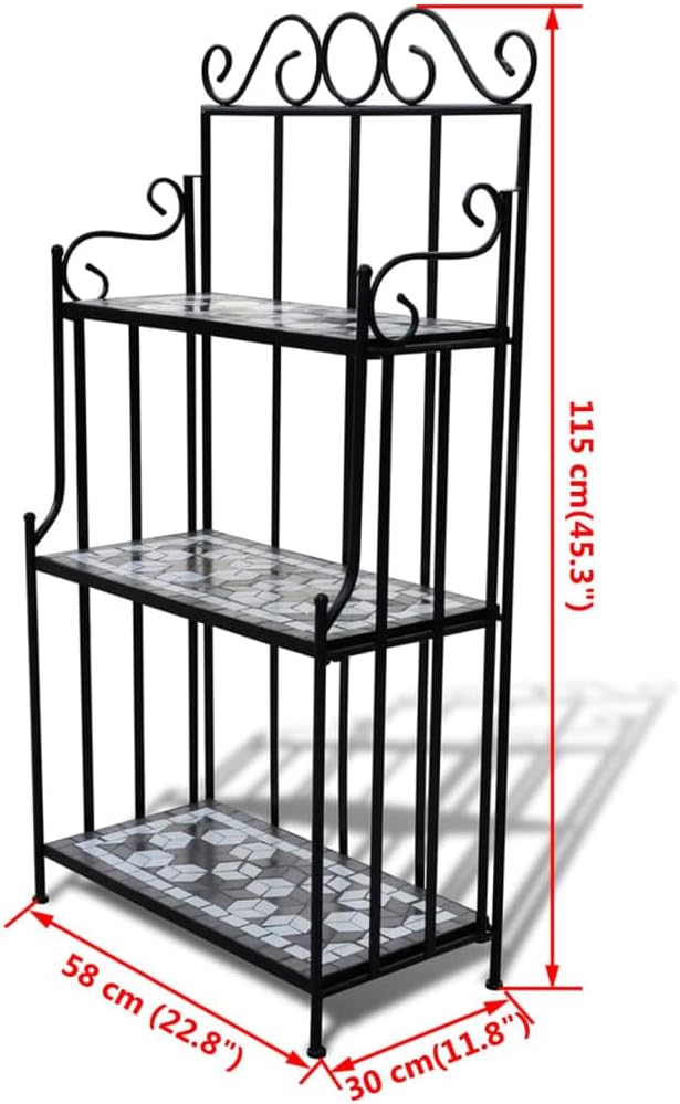 vidaXL Wandregal Pflanzregal Gartenregal Blumentreppe Mosaik C Schwarz und Weiss, Schwarz und Weiss