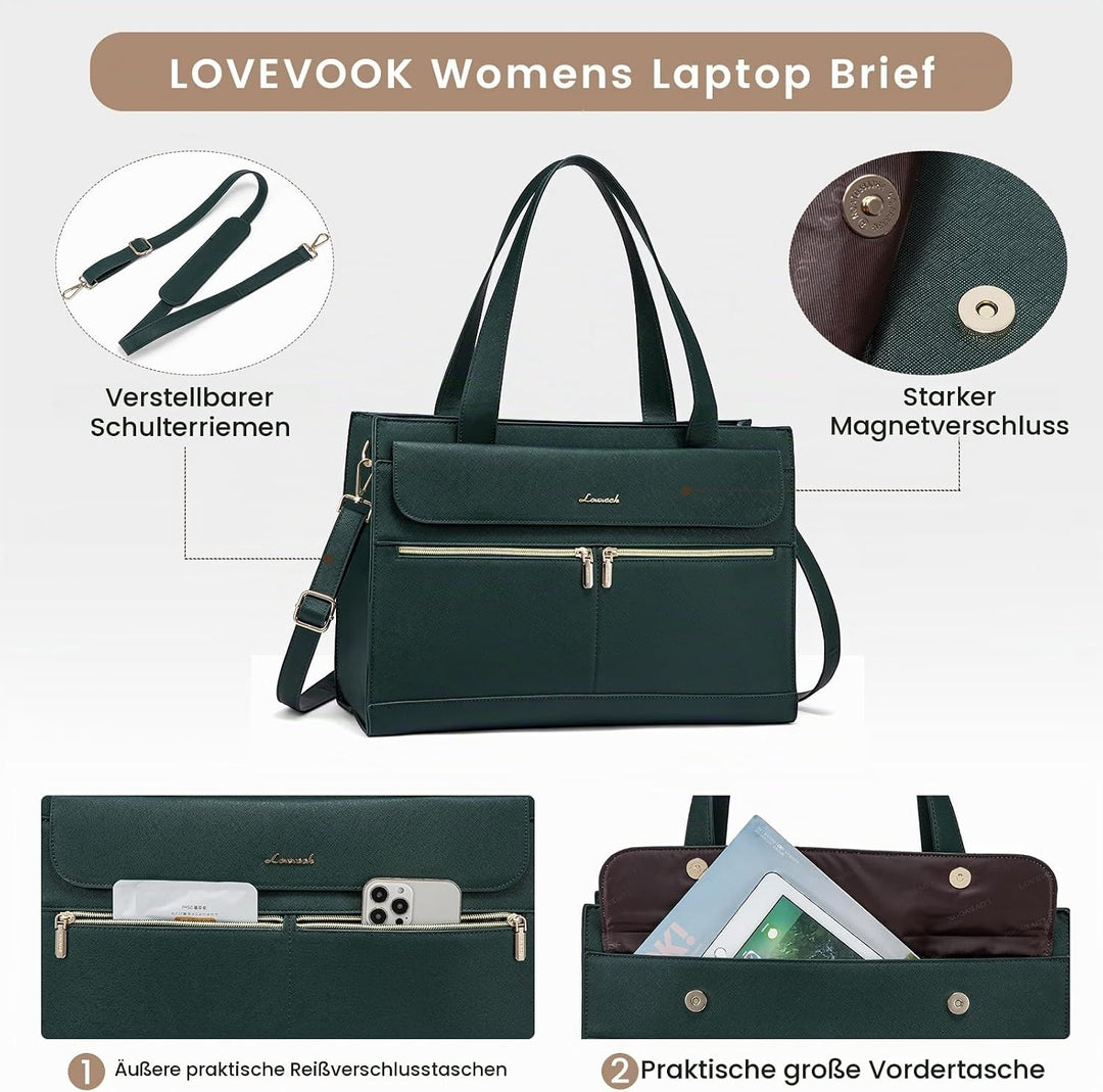 LOVEVOOK Laptop Handtasche Damen, 15,6 Zoll Laptoptasche Shopper Tasche Damen 2 in 1 Umhängetasche,