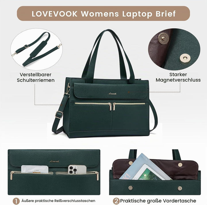 LOVEVOOK Laptop Handtasche Damen, 15,6 Zoll Laptoptasche Shopper Tasche Damen 2 in 1 Umhängetasche,