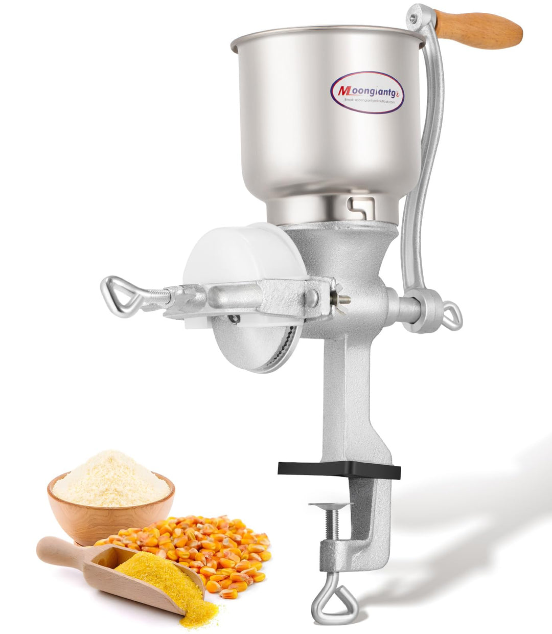 Moongiantgo Getreidemühle Manuelle mit 13cm Zoll grosser Trichter & 4cm Tischklemme, Fräsgrobheit Ei