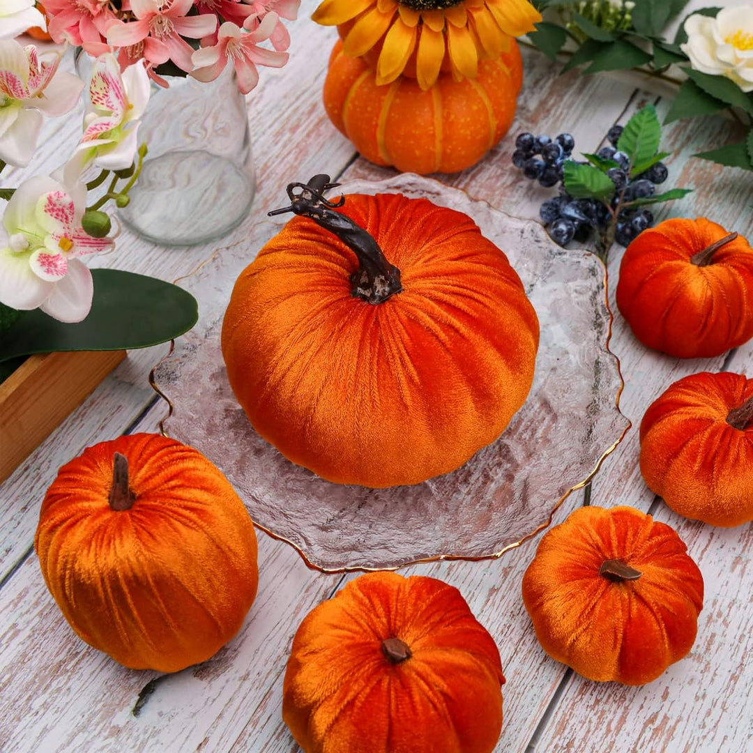 8 Stück Kürbisse Künstlich Gefälscht Orange Samt Tuch Herbst Ernte Halloween Zuhause Party Dekoratio