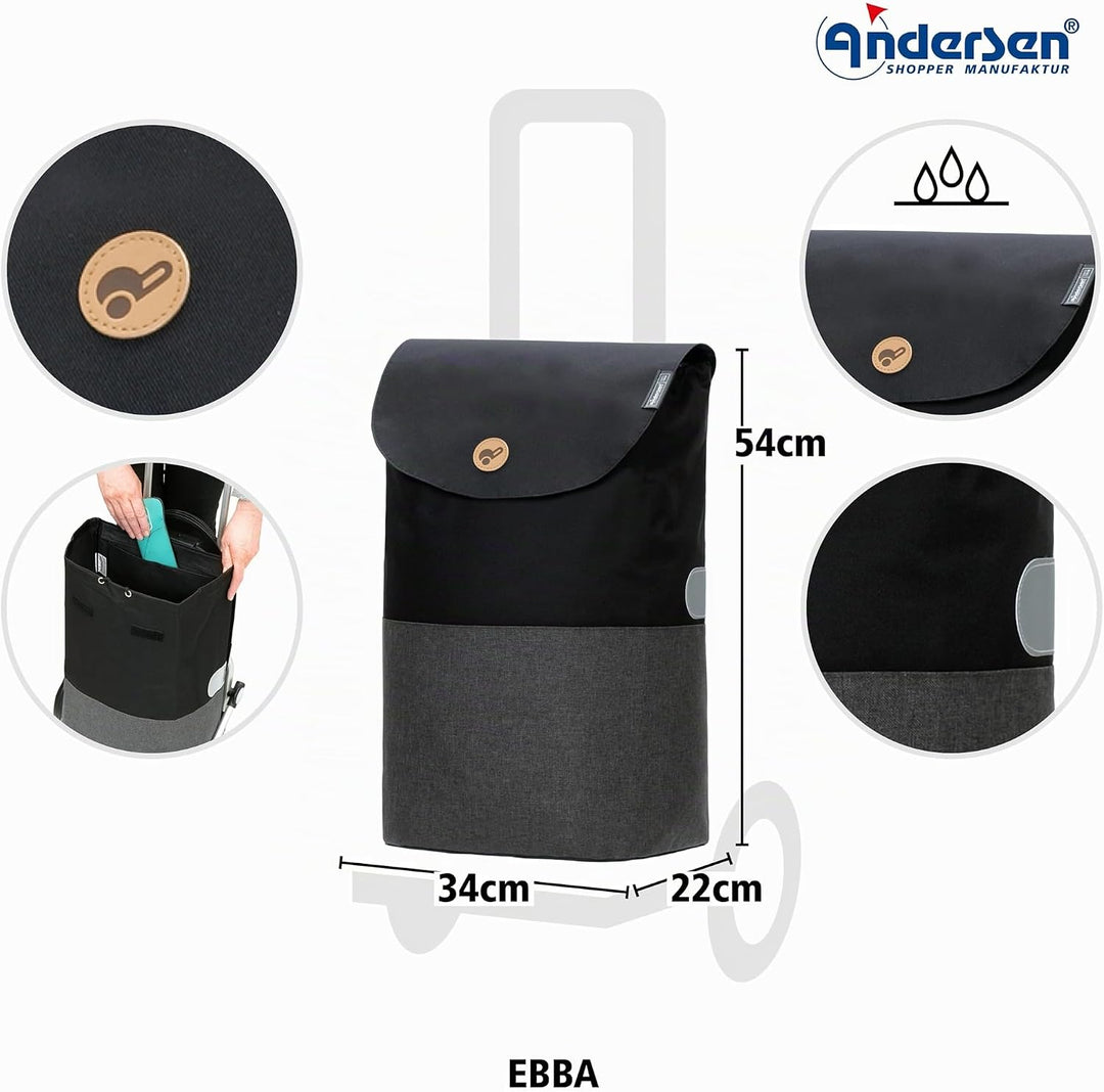 Andersen Shopper Scala Stahl mit Rad Ø 15 cm und 36 Liter Tasche Ebba schwarz