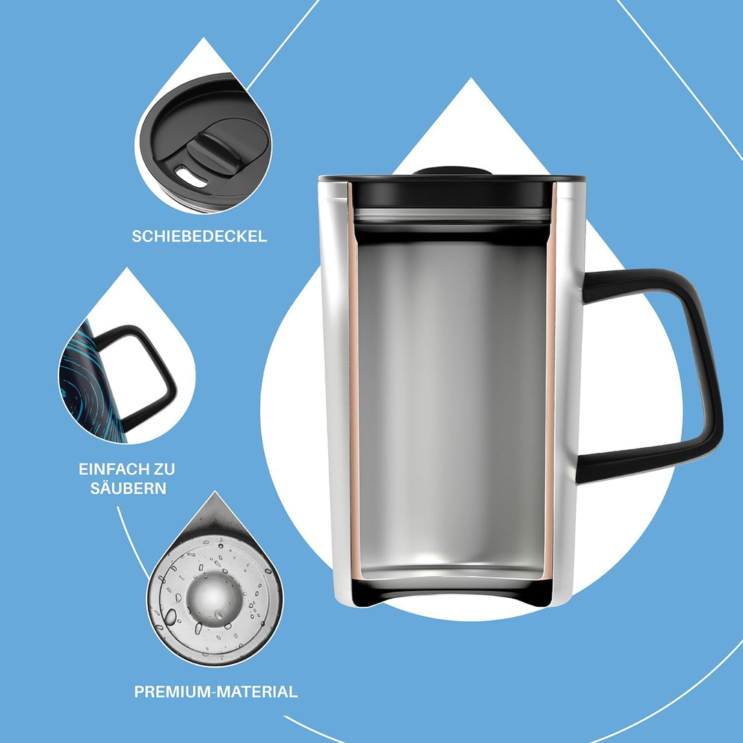 Ideus® Kaffeebecher 470 ml (16 oz), doppelwandige vakuumisolierte Kaffee- und Teetasse aus Edelstahl