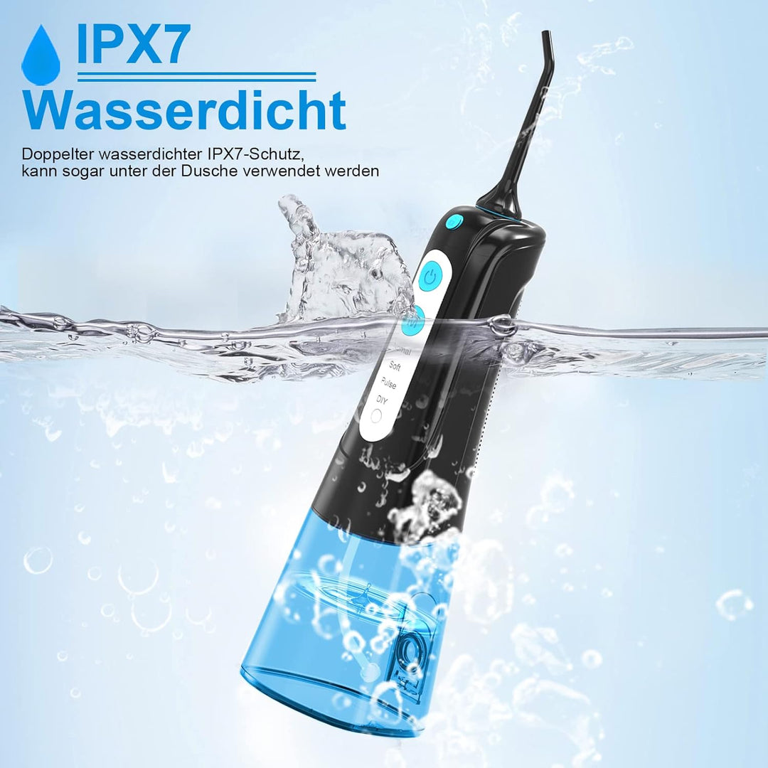 SURFOU Munddusche Kabellos Mundduschen 300ML 4 Modi 4 Düsen, Mundduschen Reise Water Flosser IPX7 Wa