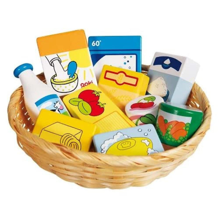 Goki 51713 - Kaufläden und Zubehör - Lebensmittel und Haushaltswaren im Korb