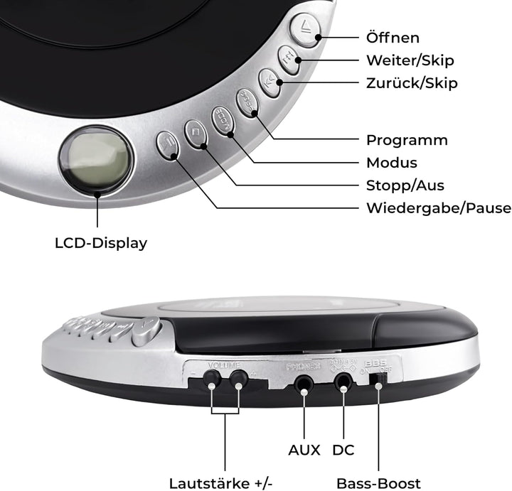 Denver Tragbarer CD-Player DMP-391. Walkman kompatibel mit CDs, CD-R und CD-RW CD-RW. Anti-Schock-Fu