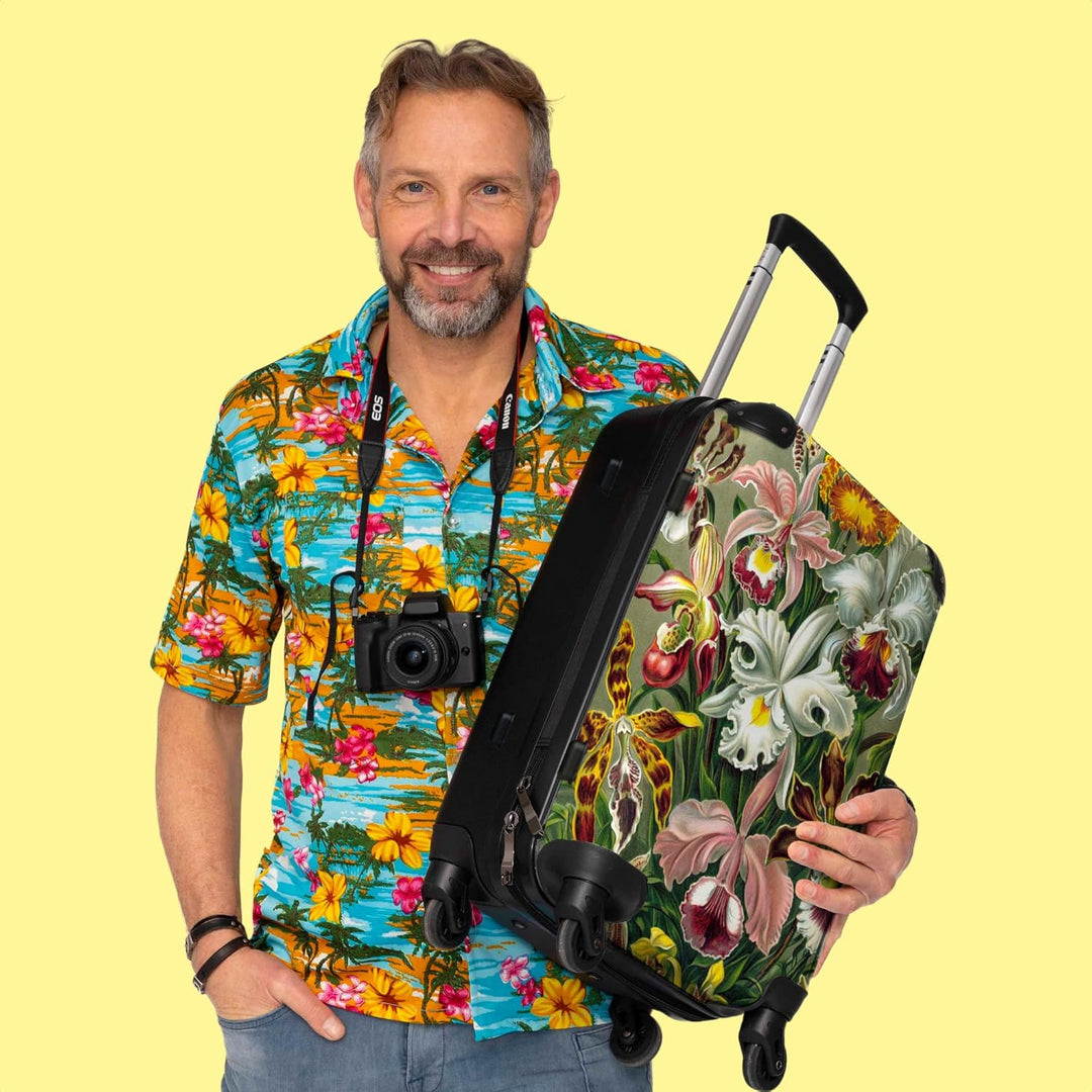 NoBoringSuitcases.com® Koffer gross Trolley Rollkoffer Reisekoffer mit 4 Rollen Fotokoffer - Blumen