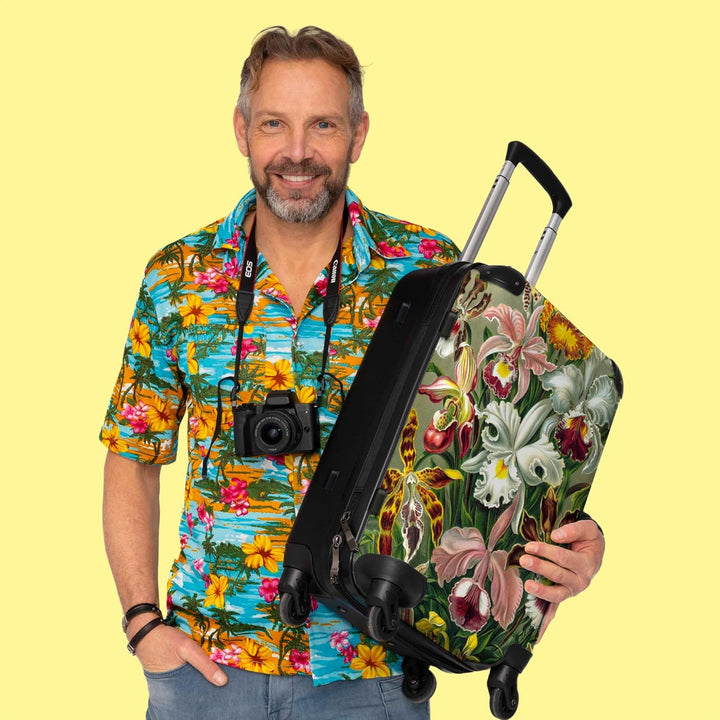 NoBoringSuitcases.com® Koffer gross Trolley Rollkoffer Reisekoffer mit 4 Rollen Fotokoffer - Blumen