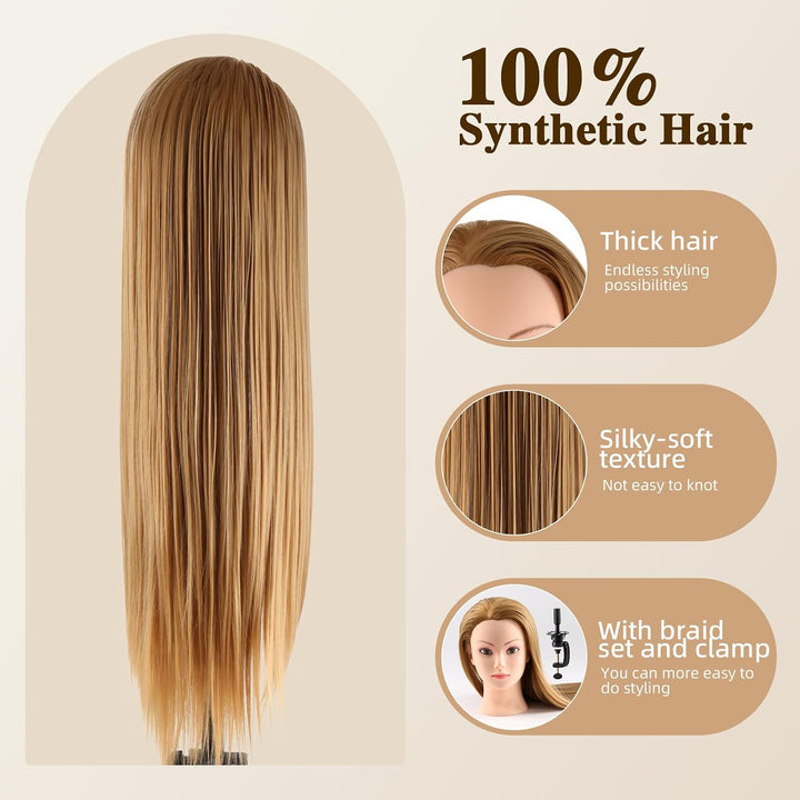 Frisierkopf 100% Synthetisches Haar übungskopf Friseur 26” Trainingsköpfe Puppenkopf Friseur Kopf Mi