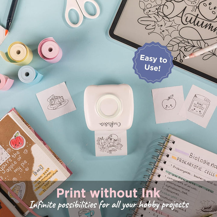 Crafts&Co® Portable Photo Printer, Mobile Mini Printer with 3 Rolls + App, Wireless Pocket Printer,