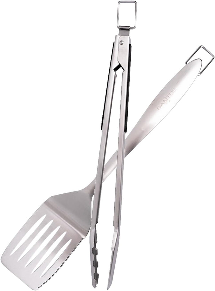 SANTOS Präzisions Edelstahl Grillbesteck-Set 2-TLG - Grillzange & Grillwender - 2er BBQ Geschenkset