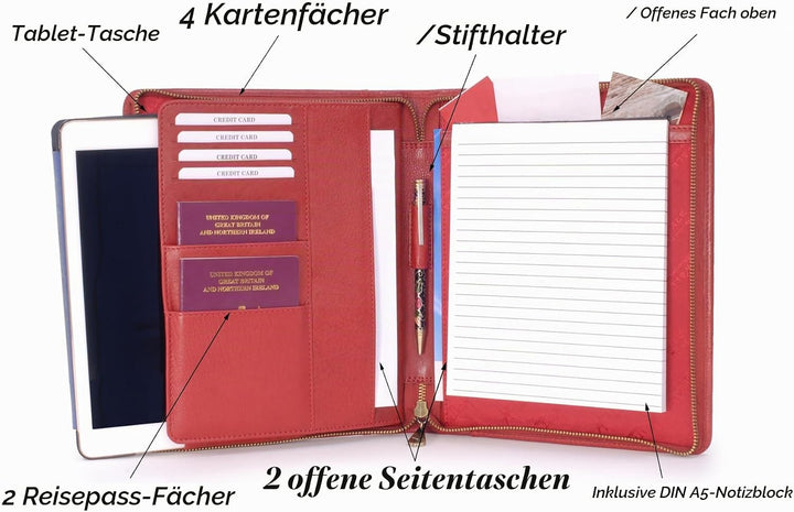 CATWALK COLLECTION HANDBAGS - Vintage Leder - A5 Reissverschluss Konferenzmappe Schreibmappe - ANGEL
