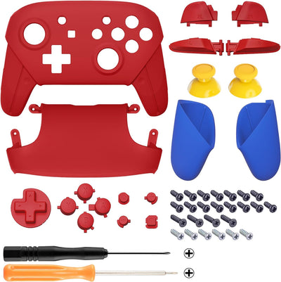 eXtremeRate Griff Hülle Set kompatibel mit Nintendo Switch Pro Controller, DIY-Ersatz Front Case/Bac