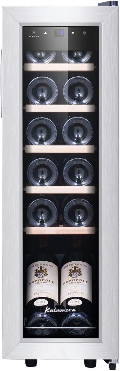 Kalamera Weinkühlschrank, 12 Flaschen 35 Liter Weinklimaschrank klein mit Kompressor, 5-18°C, KRC-35