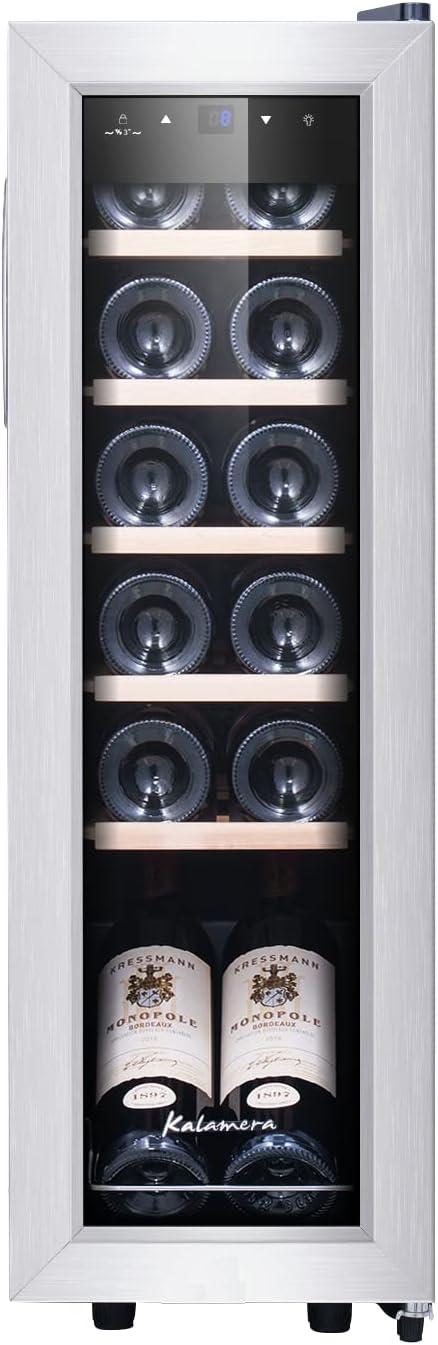 Kalamera Weinkühlschrank, 12 Flaschen 35 Liter Weinklimaschrank klein mit Kompressor, 5-18°C, KRC-35