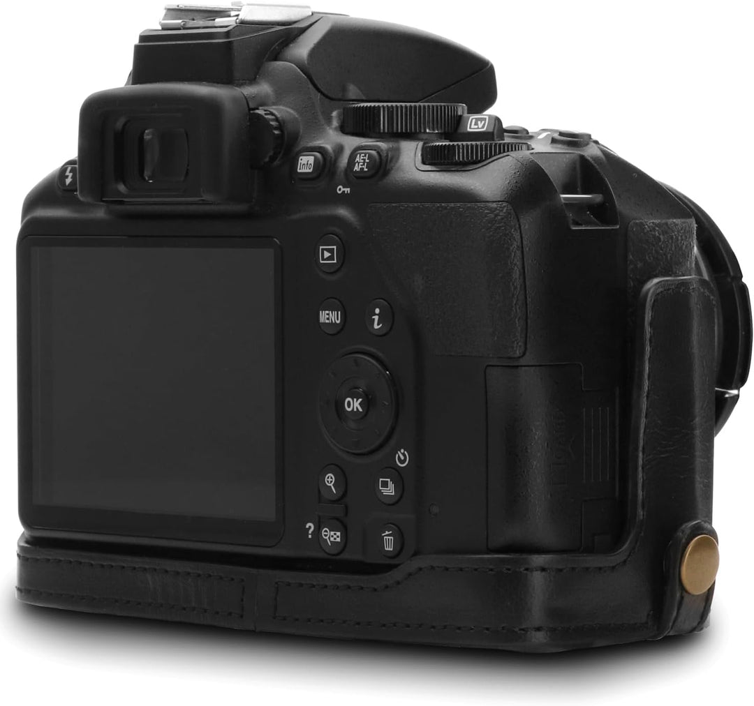 MegaGear MG1535 Nikon D3500 Ever Ready Leder Kamera-Case mit Trageriemen - Schwarz, Schwarz