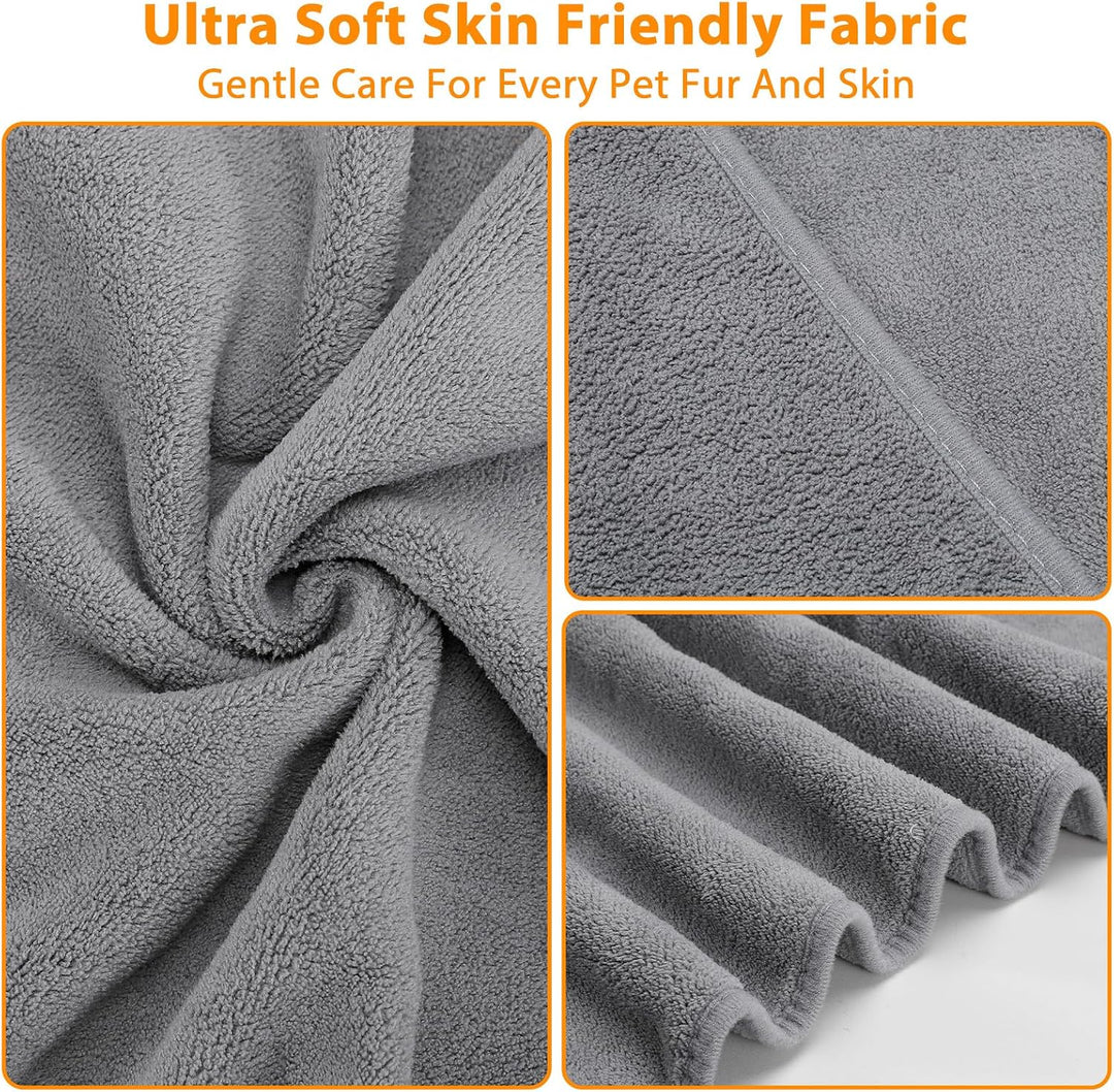 Gimars Thickened Pet Drying Towel with Gloves 90×50cm, 2 Pack, Gray 90×50cm 2er, 90×50cm 2er
