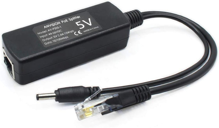 ANVISION 4er Pack 5V PoE Splitter, Adapter von 48 V auf 5 V, 2,4 A, Stecker 3,5 mm x 1,35 mm, 5,5 mm